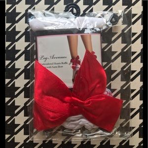 Embroidered Hearts Ruffle Anklet with Satin Bow